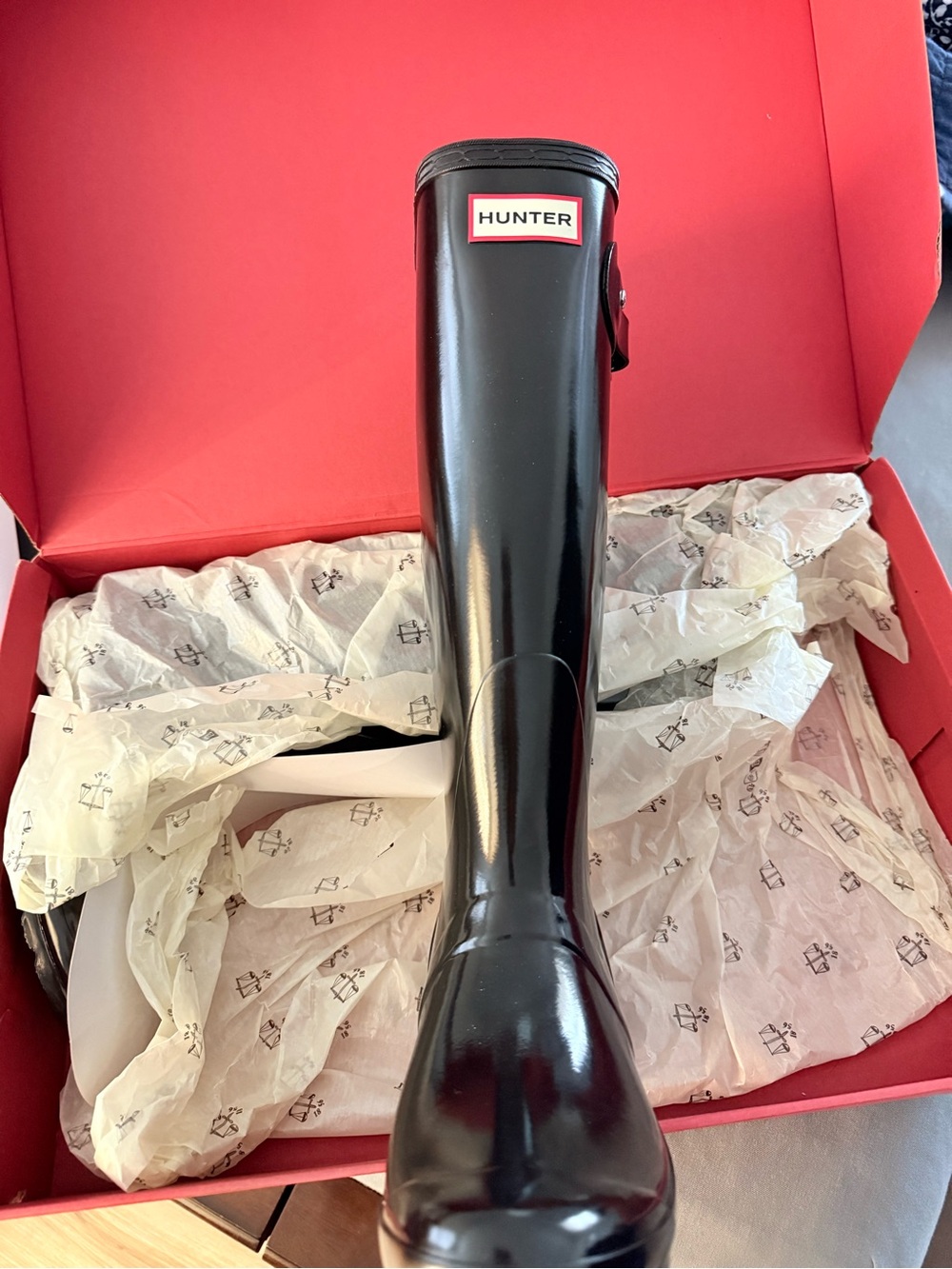 Hunter Black Gloss Rain Boot - Tall Wellington